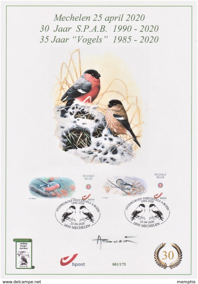 A4 Souvenir 30 Jaar S.P.A.B. Met MyStamps Goudvink (oplage 175) - 1985-.. Oiseaux (Buzin)