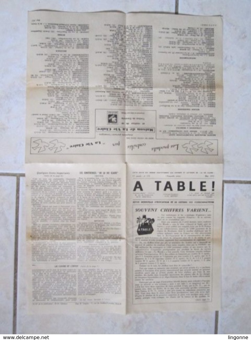 1972 RARE REVUE "LA VIE CLAIRE" "A TABLE" Revue Mensuelle D'éducation Et De Défense Des Consommateurs. - Cooking & Wines