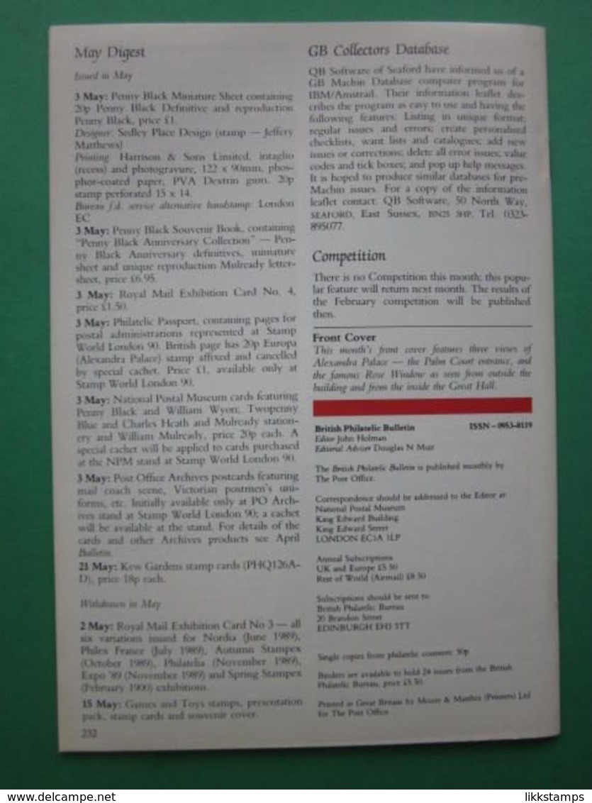 THE PHILATELIC BULLETIN MAY 1990 VOLUME NUMBER 27, ISSUE No.9, ONE COPY ONLY. #L0246 - English (from 1941)