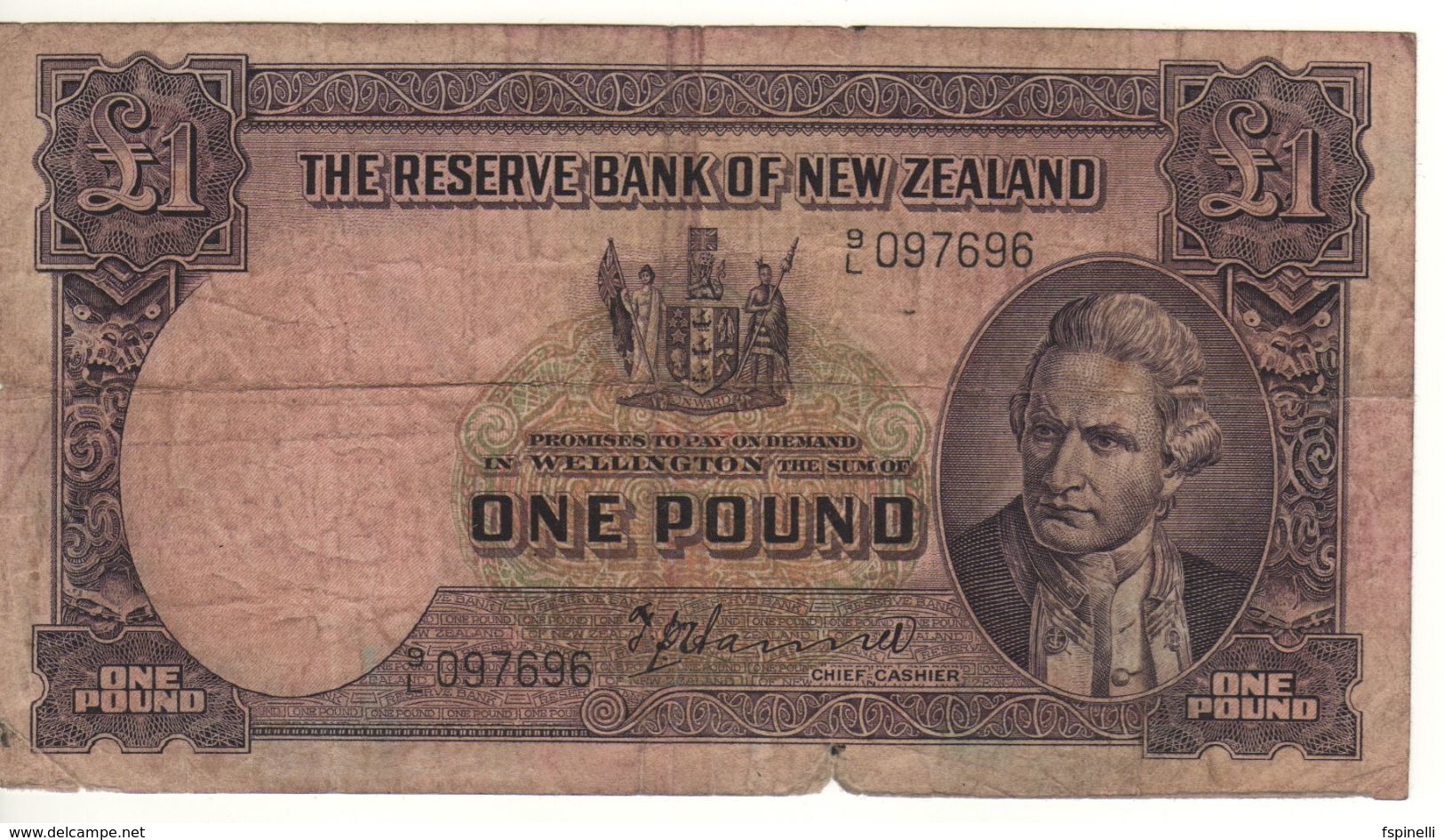 NEW ZEALAND   1 Pound   ( Captain Cook )  P159a  Sign.  Hanna - Nueva Zelandía