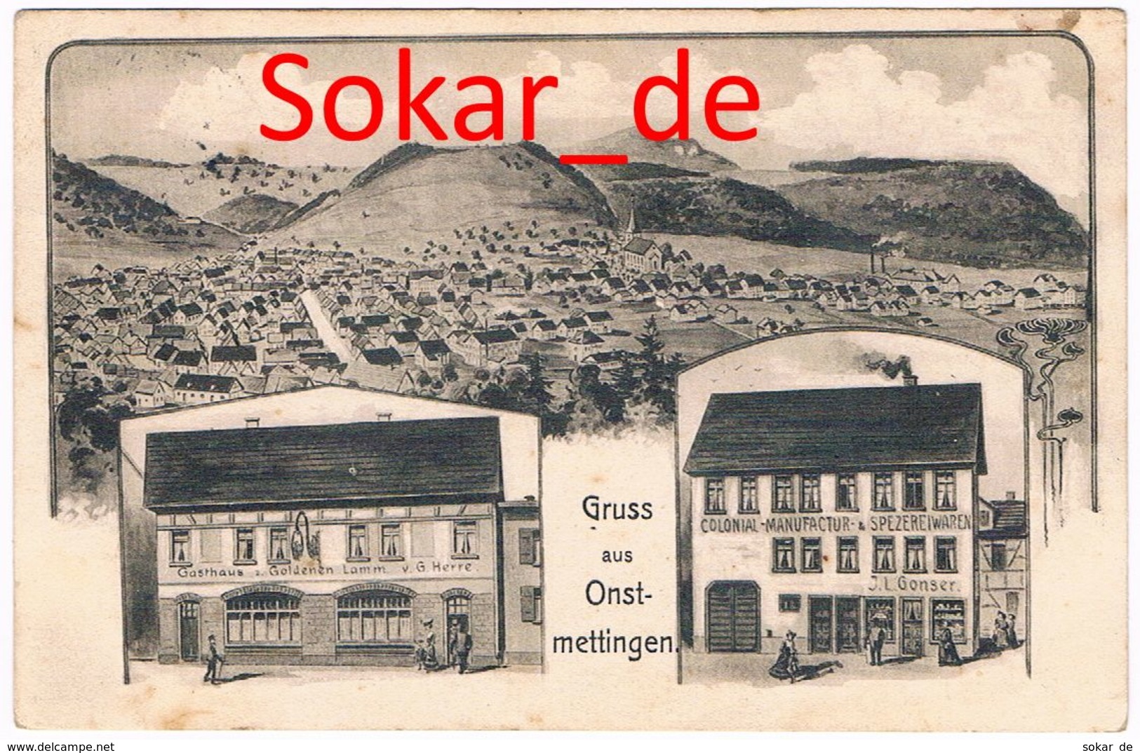 AK Onstmettingen Gel. 1909 Albstadt Gasthaus Z. Goldenen Lamm, Handlung Gonser, Zollernalbkreis Baden-Württemberg - Albstadt