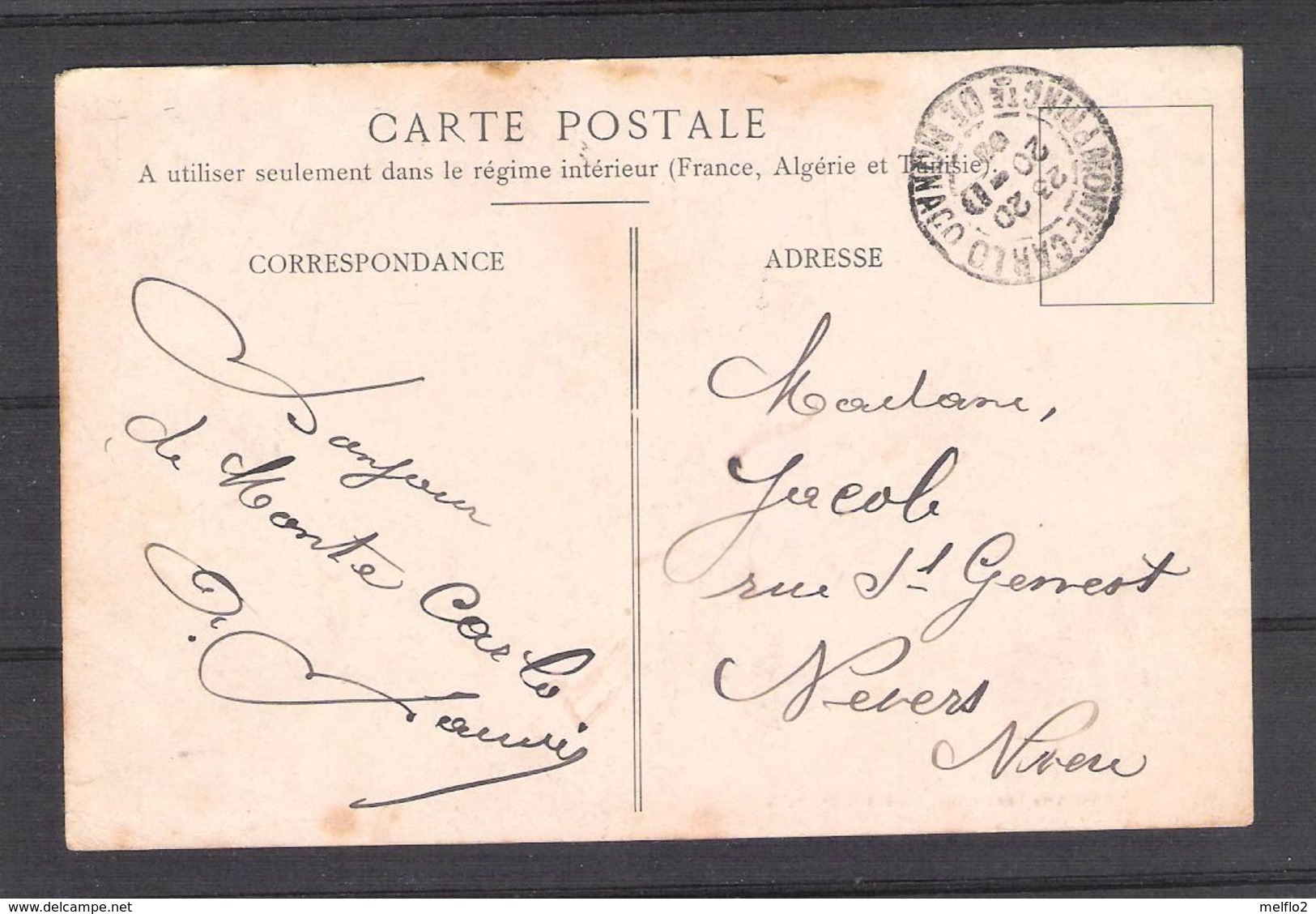 MONTE CARLO -   HERMITAGE HOTEL   RESTAURANT  - Carte Ayant Circulé Au Début Des Années 1900 - Hotels