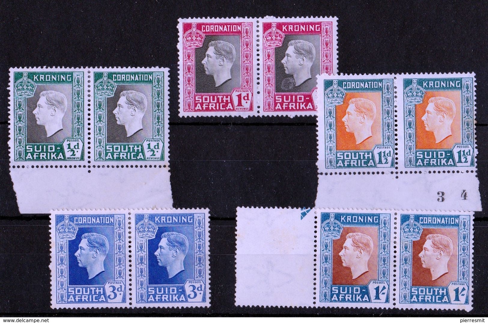 South Africa - 1937 KG VI Coronation In Pairs, Mint With Traces Of Hinge Remains - Unused Stamps