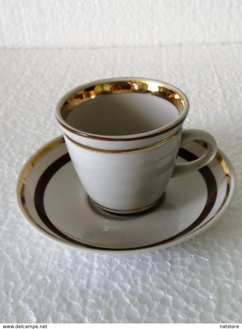 VINTAGE PORCELAIN COFFEE CUPS AND SAUCERS,  MADE IN THE USSR IN 1980