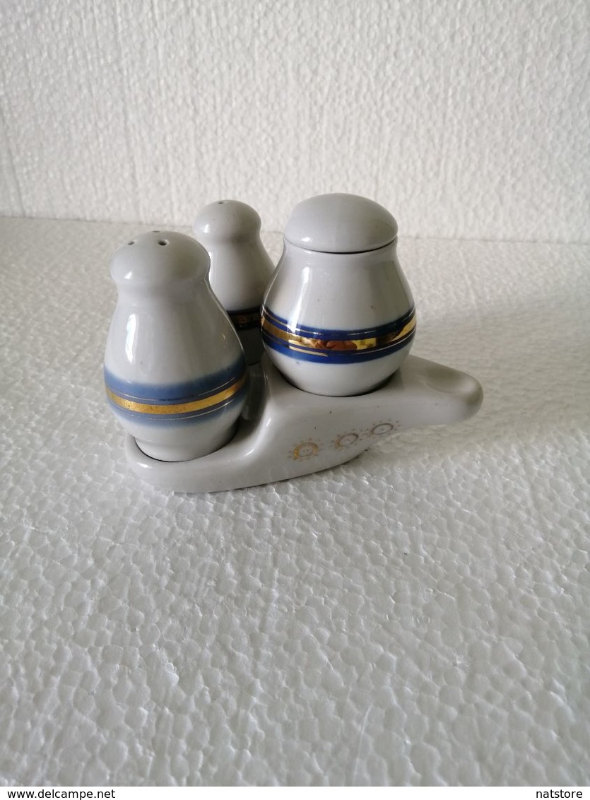 VINTAGE PORCELAIN   SET FOR SALT, PEPPER AND  MUSTARD.  MADE IN THE USSR IN 1980 - Tazze