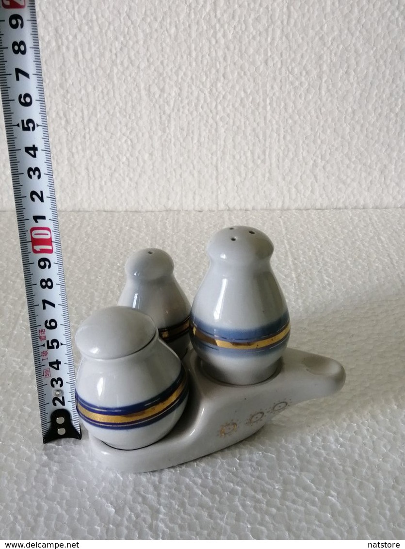 VINTAGE PORCELAIN   SET FOR SALT, PEPPER AND  MUSTARD.  MADE IN THE USSR IN 1980