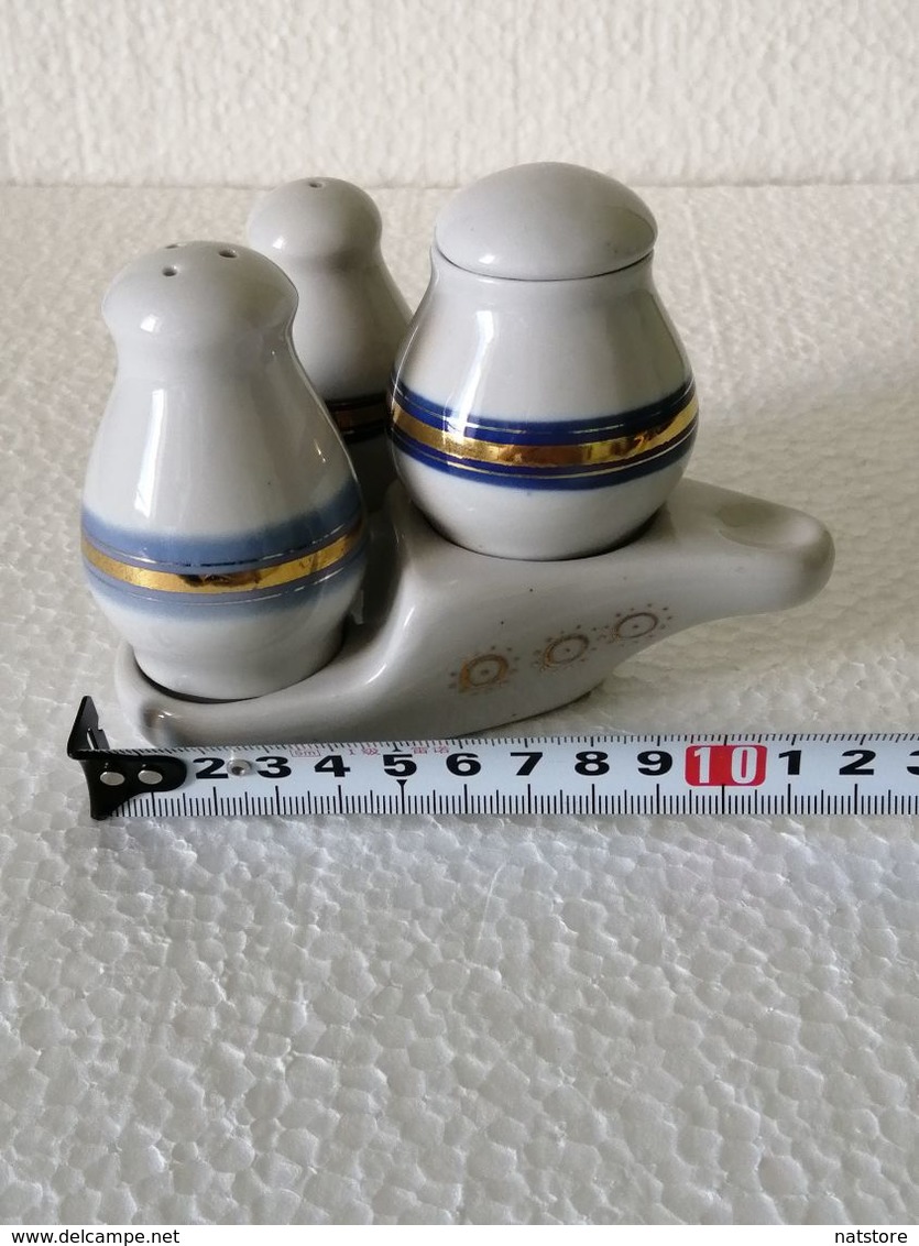 VINTAGE PORCELAIN   SET FOR SALT, PEPPER AND  MUSTARD.  MADE IN THE USSR IN 1980