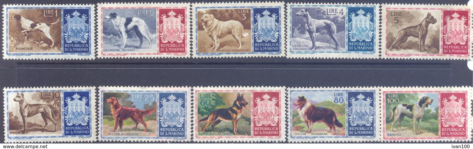 1956. San Marino, Dogs, 10v, Mint/** - Neufs