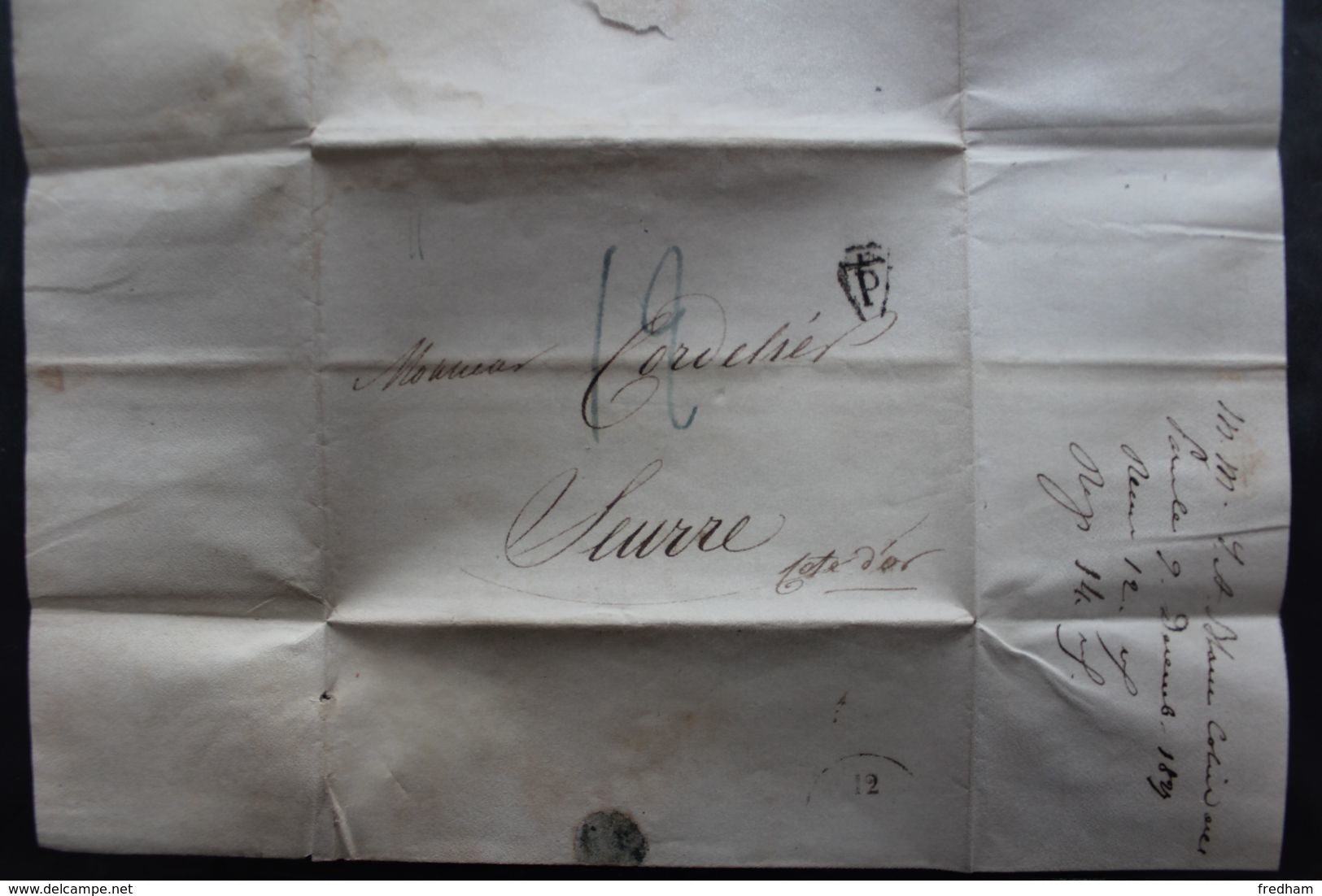 1827 PARIS LAC DATEE DU 09/12/1827 POUR SEURRE (CÔTE D'OR) CACHET ROND DU 12/12/1827 TAXE MANUSCRITE 12 MARQUE P. - 1801-1848: Vorläufer XIX