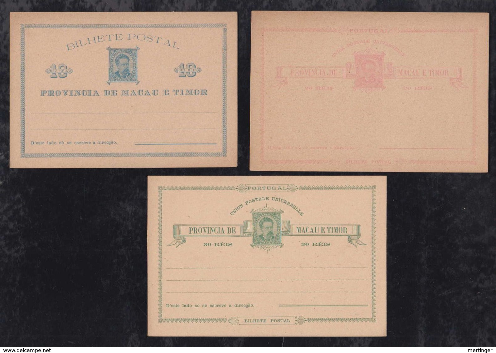 Portugal MACAU China 1885 Luis I 3 Postcard Stationery Set 10R+20R+30R ** MNH - Storia Postale