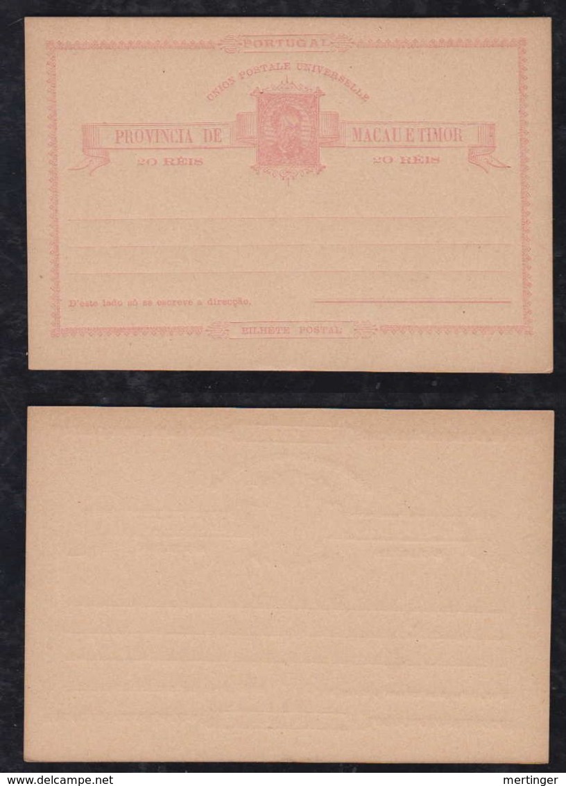 Portugal MACAU China 1885 Luis I 3 Postcard Stationery 20R Displaced Cut ** MNH - Lettres & Documents