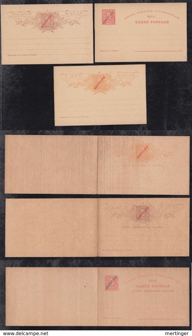 Portugal MACAU China 1910 Overprint REPUBLICA 6 Postcard Stationery ** MNH - Cartas & Documentos