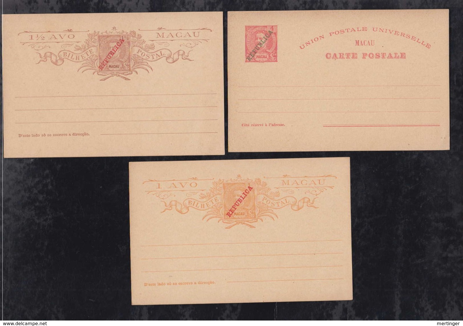 Portugal MACAU China 1910 Overprint REPUBLICA 6 Postcard Stationery ** MNH - Lettres & Documents
