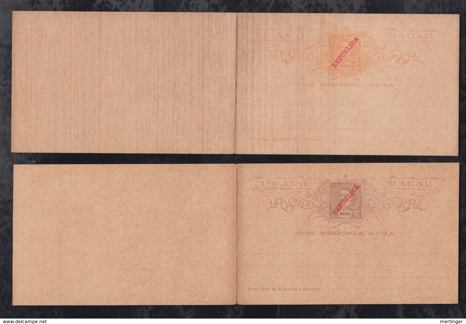 Portugal MACAU China 1910 Overprint REPUBLICA 6 Postcard Stationery ** MNH - Briefe U. Dokumente