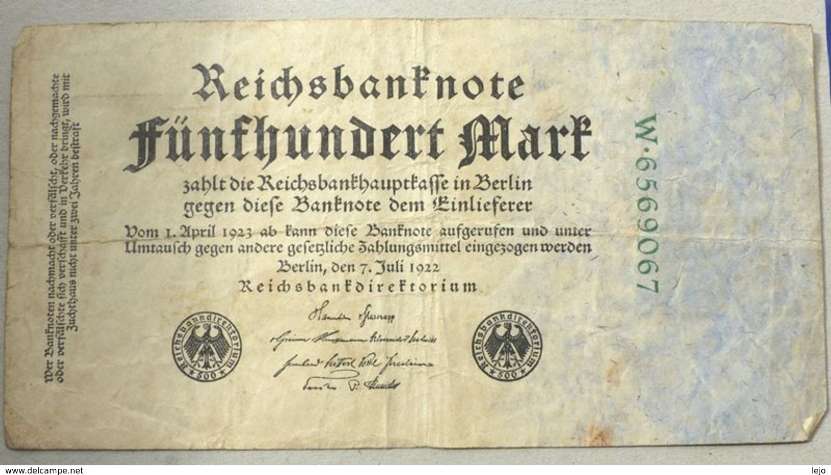 Reichsbanknote 500 Mark 07-07-1922 - 500 Mark