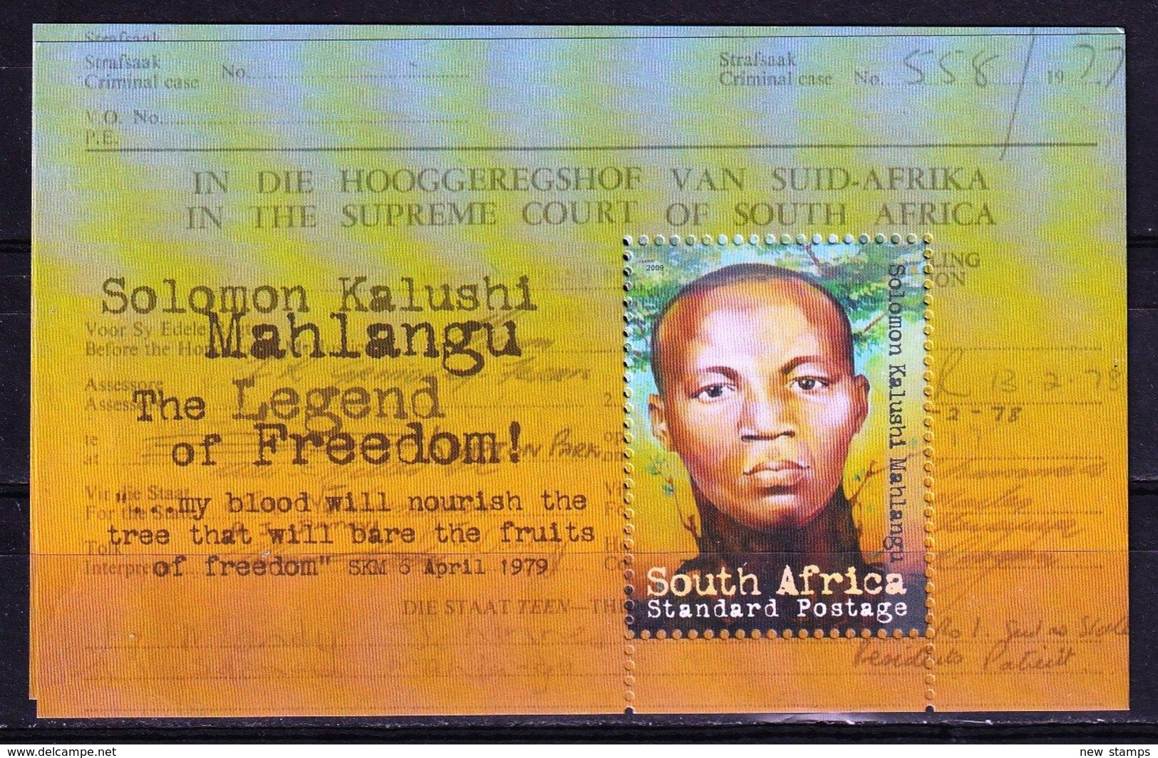 South Africa 2009 Solomon Kalushi Mahlangu SS MNH - Unused Stamps