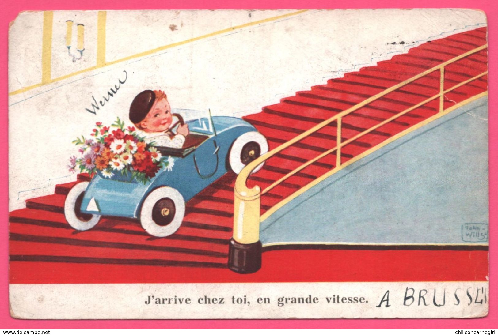 Fantaisie WILLS JOHN - Petit Garçon Dans Une Auto Grimpant Les Escaliers - Edit. W.S.B.S. - Wills, John