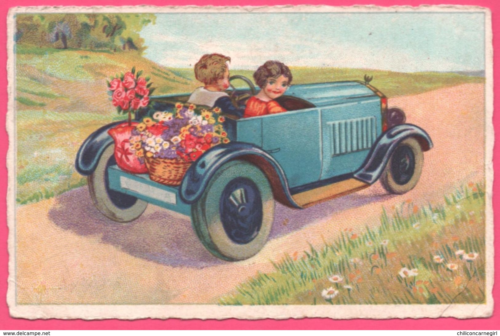 Fantaisie - Jeune Homme Et Jeune Fille Dans Fiacre - Décapotable - Automobile - Enfant - 1938 - Taxis & Huurvoertuigen