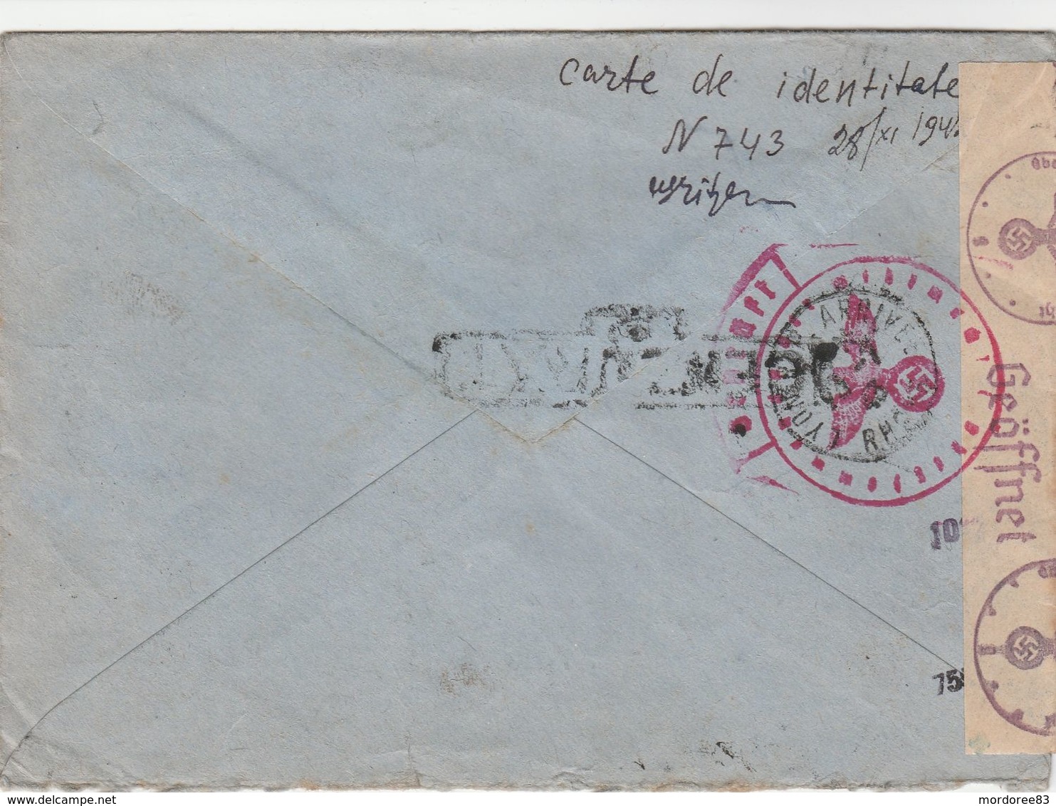 ROUMANIE LETTRE RECOMMANDEE ODESSA UKRAINE TRANSNISTRIE 9/7/43 +BANDE DE CENSURE ALLEMANDE POUR FRANCE LYON - Storia Postale Seconda Guerra Mondiale