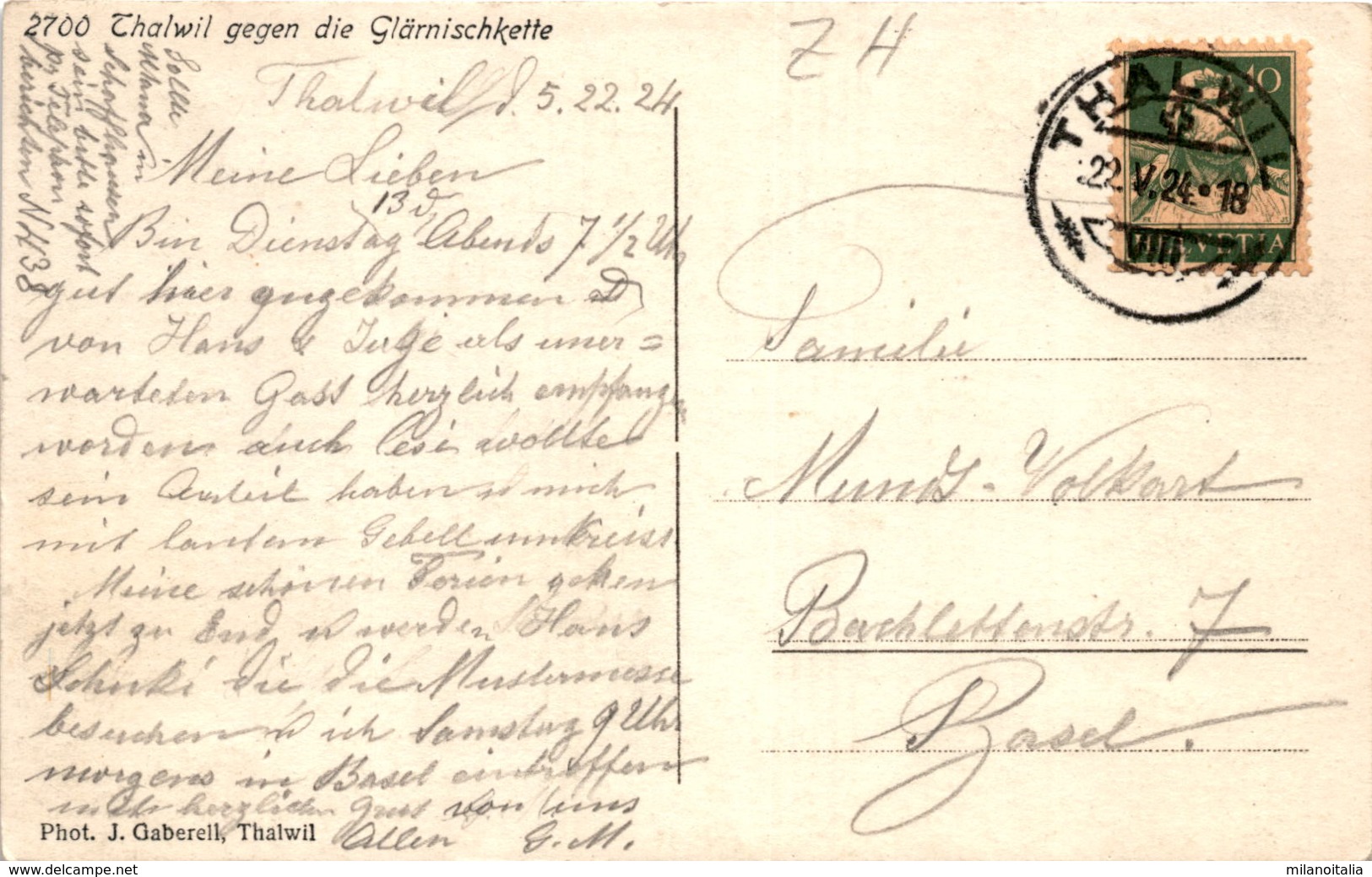 Thalwil Gegen Die Glärnischkette (2700) * 22. 5. 1924 - Thalwil