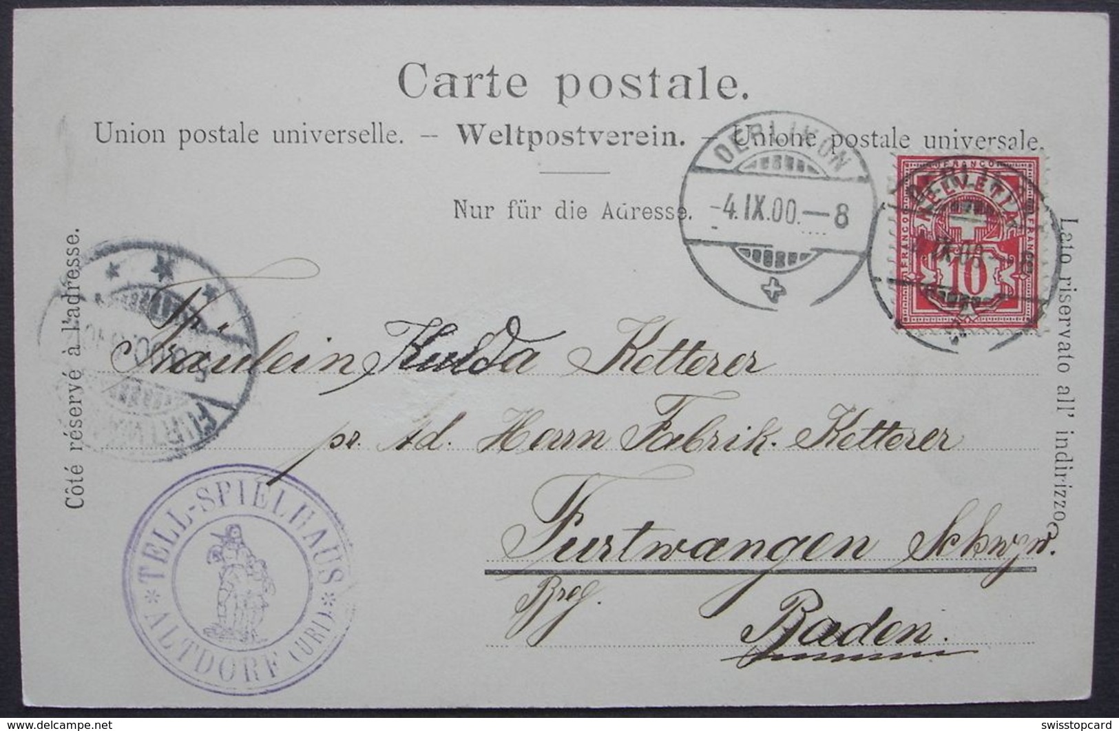 STEINEN Mit Mythen & Tell Altdorf Offizielle Postkarte Der Tell-Aufführung In Altdorf Werner Stauffacher 1900 - Steinen