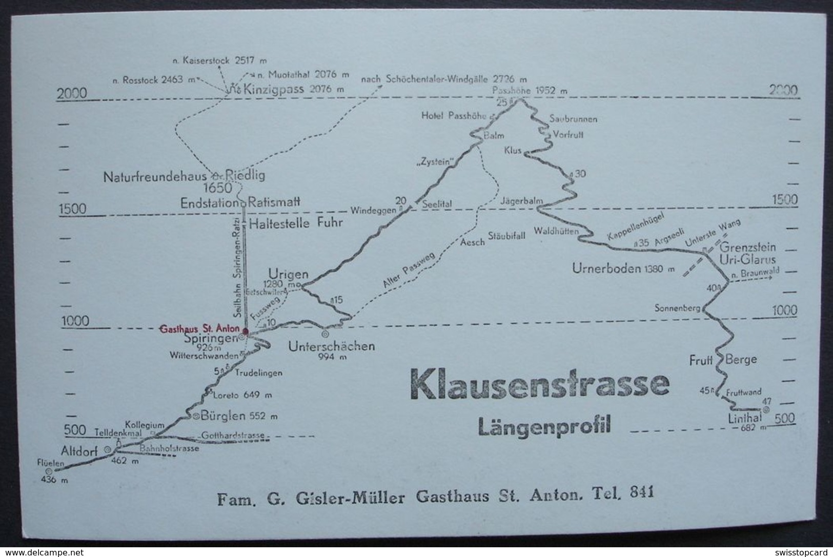 SPIRINGEN Klausenstrasse Seilbahn Nach Ratismatt-Riedlig Gasthaus St. Anton Fam. G. Gisler-Müller Postauto - Spiringen