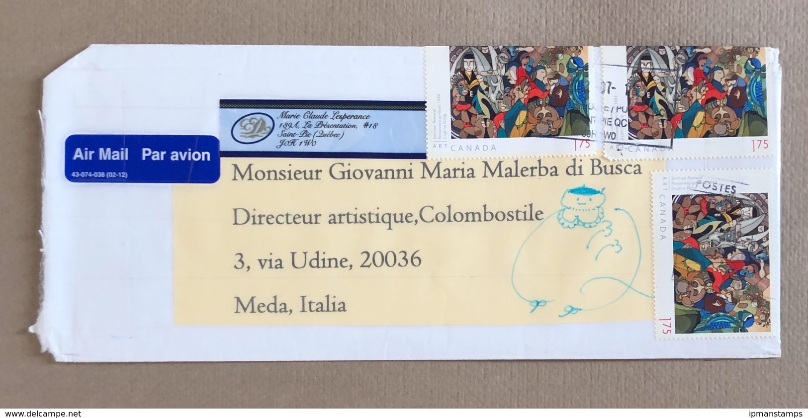 STORIA POSTALE, BUSTA DI POSTA AEREA - POSTAL HISTORY, AIR MAIL LETTER, ANNO/YEAR 2011 CANADA TO ITALY - Postgeschiedenis