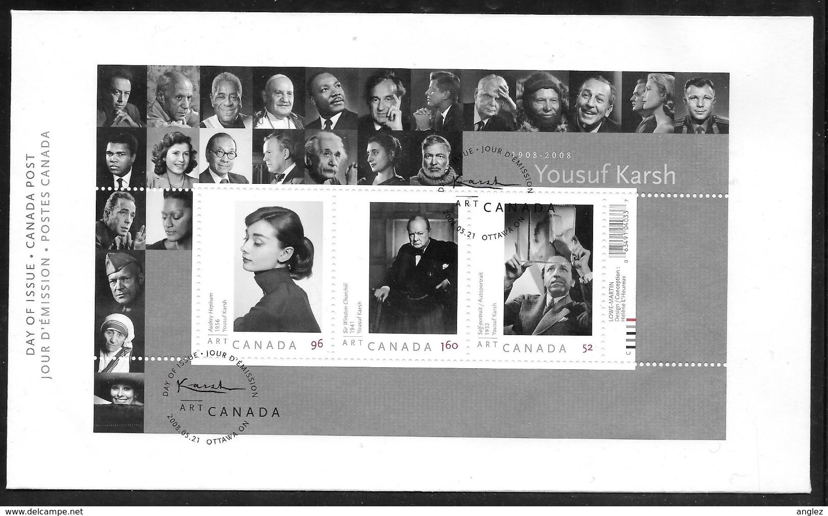 Canada - 2008 Yousuf Karsh Photography Block Illustrated FDC - Ottawa Pictorial Pmk - 2001-2010