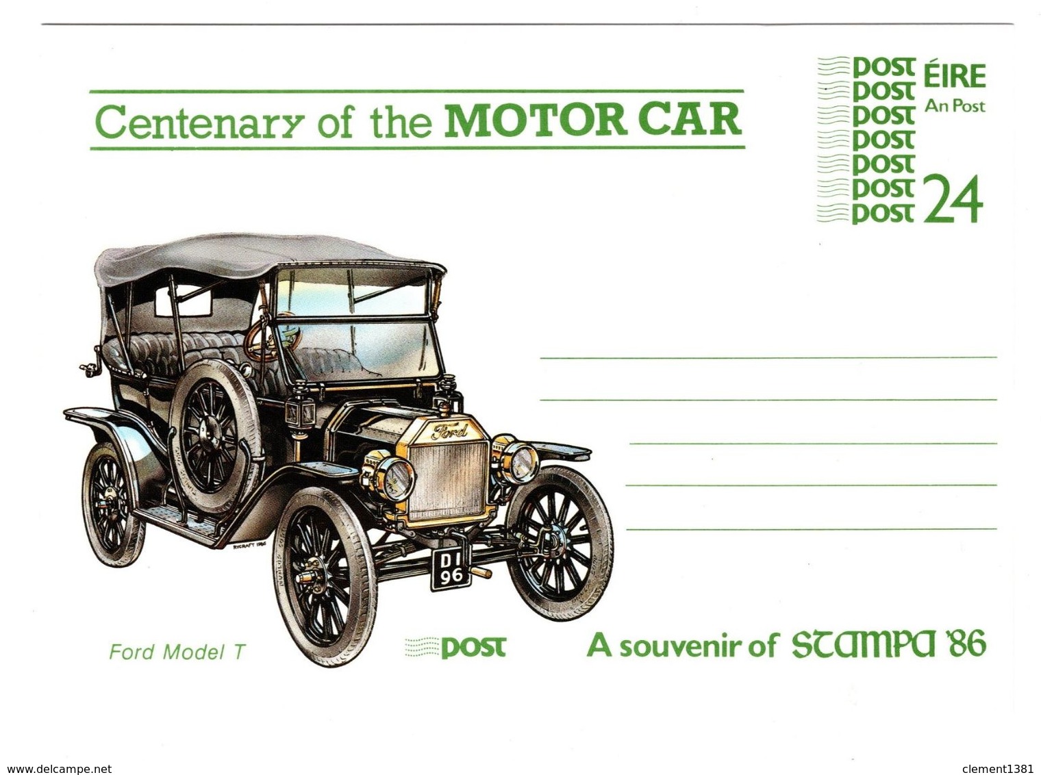 Irlande Eire Irland Irish Centenary Of The Motor Car Postal Stationery Entier Voiture Automobile - Ganzsachen