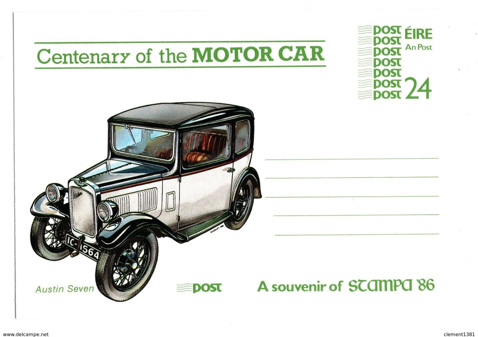 Irlande Eire Irland Irish Centenary Of The Motor Car Postal Stationery Entier Voiture Automobile - Postal Stationery