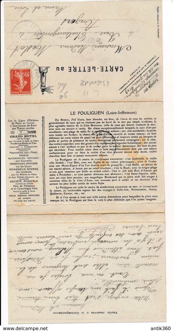 CPA 44 LE POULIGUEN Rare Carte-Lettre Triple Carte - Le Pouliguen