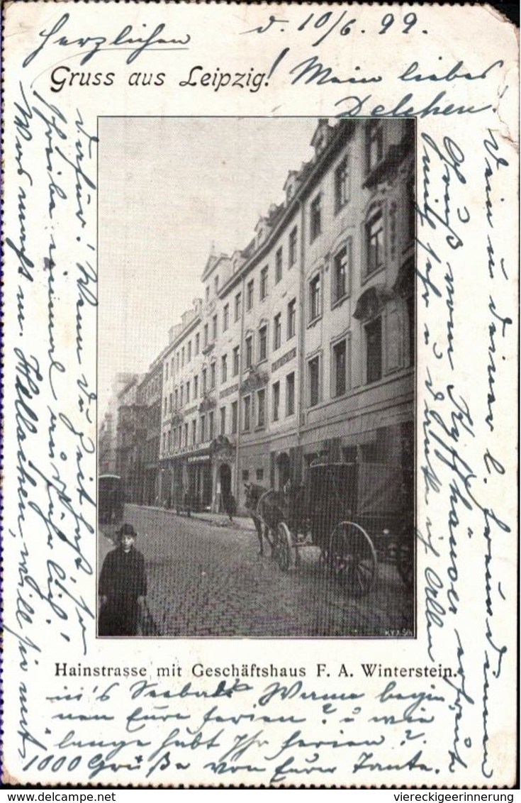 ! 1899 Alte Ansichtskarte Gruss Aus Leipzig,  Hainstrasse, Geschäftshaus F.A. Winterstein, Kutsche - Leipzig