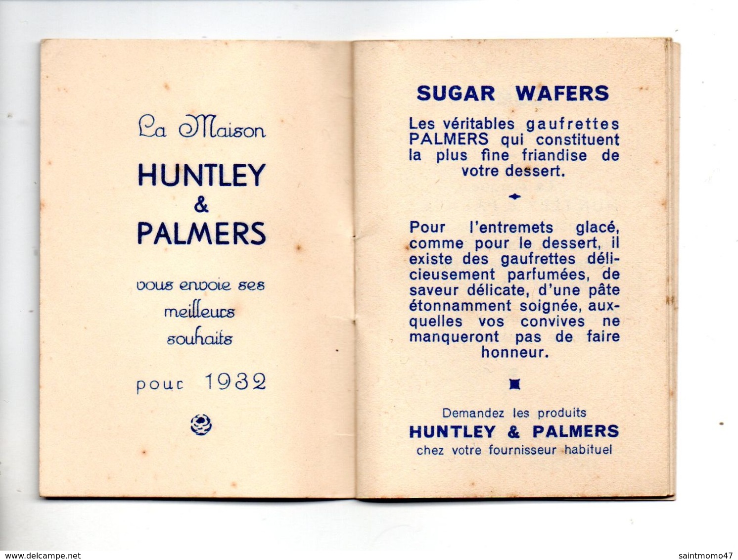 CALENDRIER . BISCUITS HUNTLEY & PALMERS . 1932 - Réf. N°10415 - - Petit Format : 1921-40