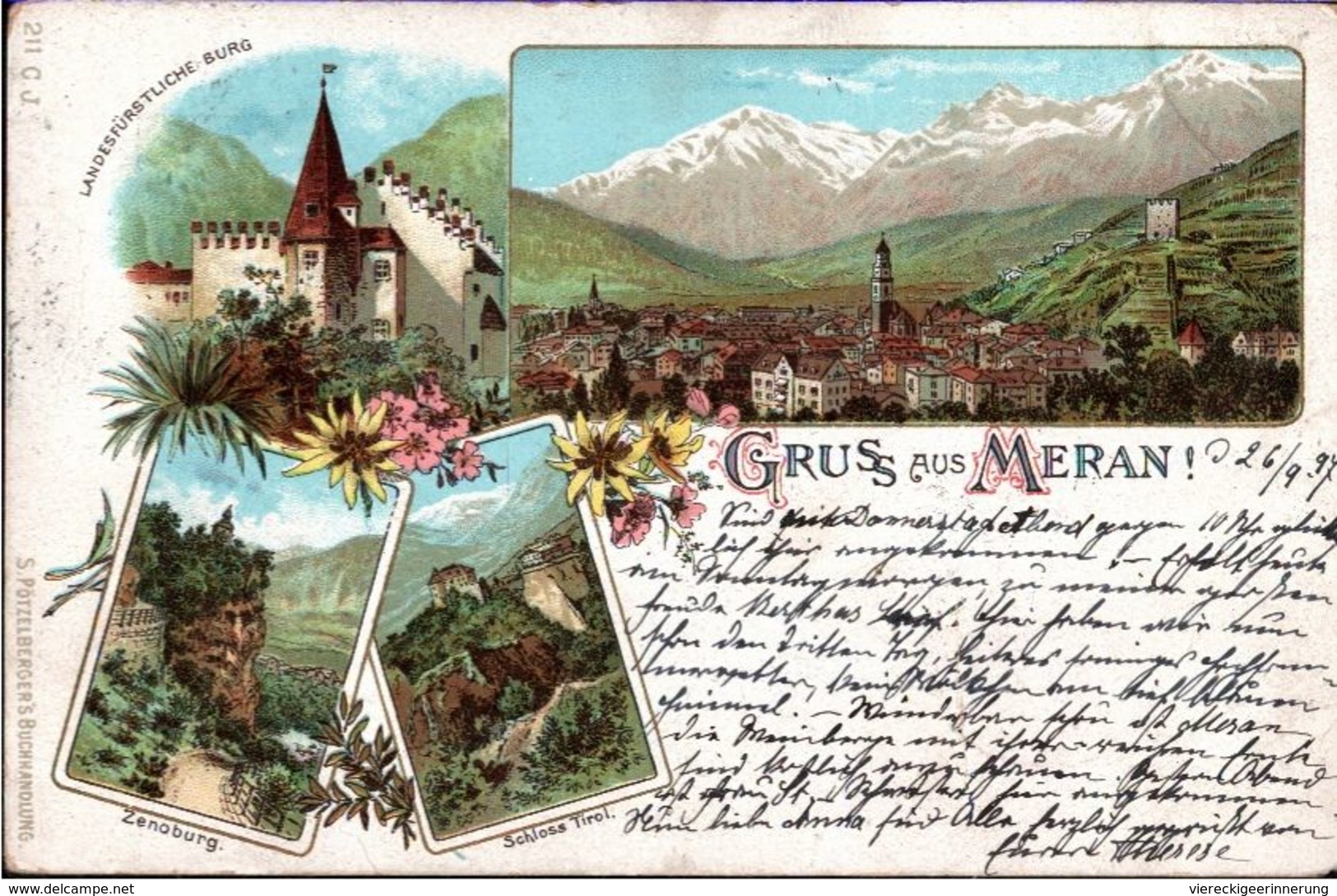 ! Alte Lithokarte Gruss Aus Meran, Burg, 1897, Südtirol - Merano