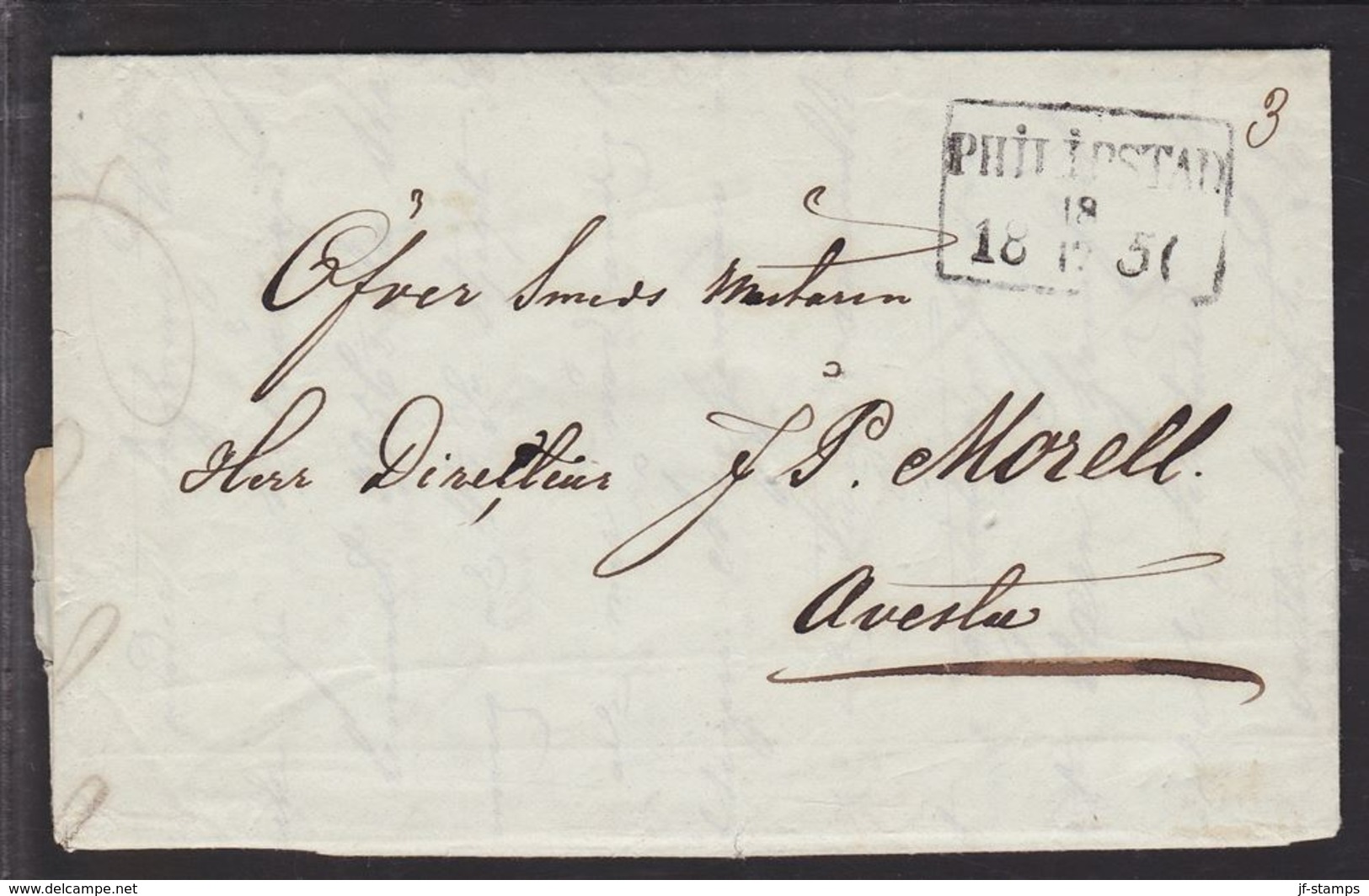 1851. SVERIGE. PHILLIPSTAD 18 12 1851. To Avesta. Full Contents. () - JF111070 - ... - 1855 Prefilatelia