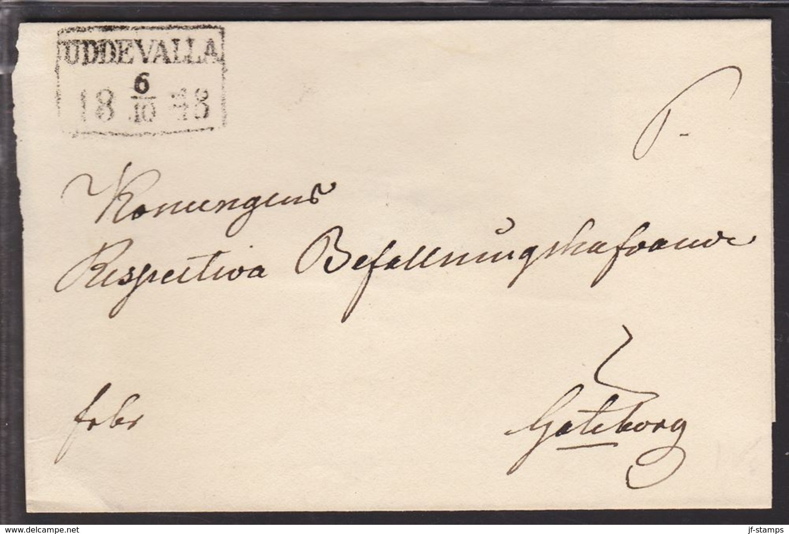 1848. SVERIGE. UDDEVALLA 6 10 1848. To Göteborg. Beautiful Black Seal AMANS VIRTUTIS. () - JF111073 - ... - 1855 Préphilatélie