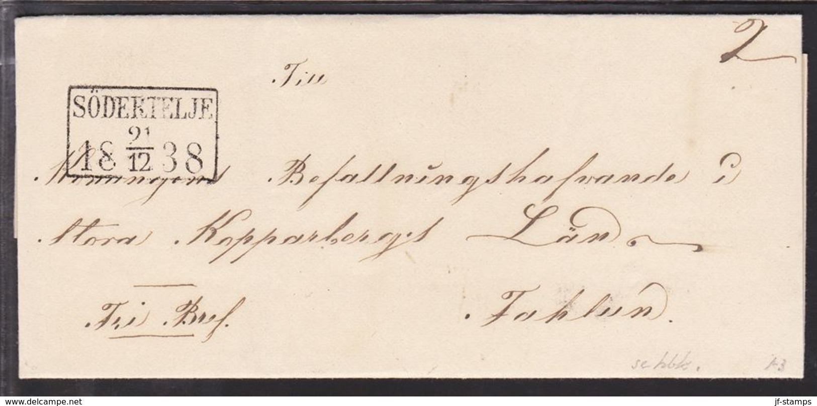 1838. SVERIGE. SÖDERTELJE 21 12 1838. To Fahlun. Very Beautiful Cancel And Cover. () - JF109700 - ... - 1855 Prefilatelia