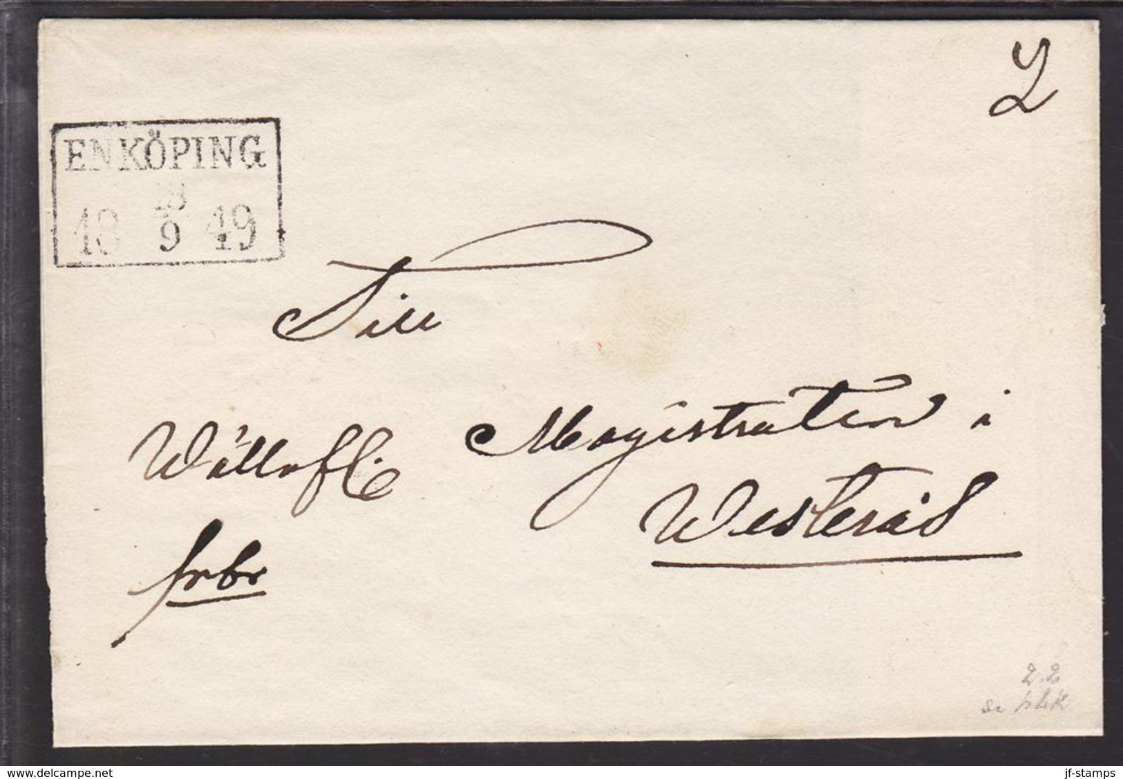 1849. SVERIGE. ENKÖPING 18 9 1849. To Westerås.   () - JF109705 - ... - 1855 Prephilately