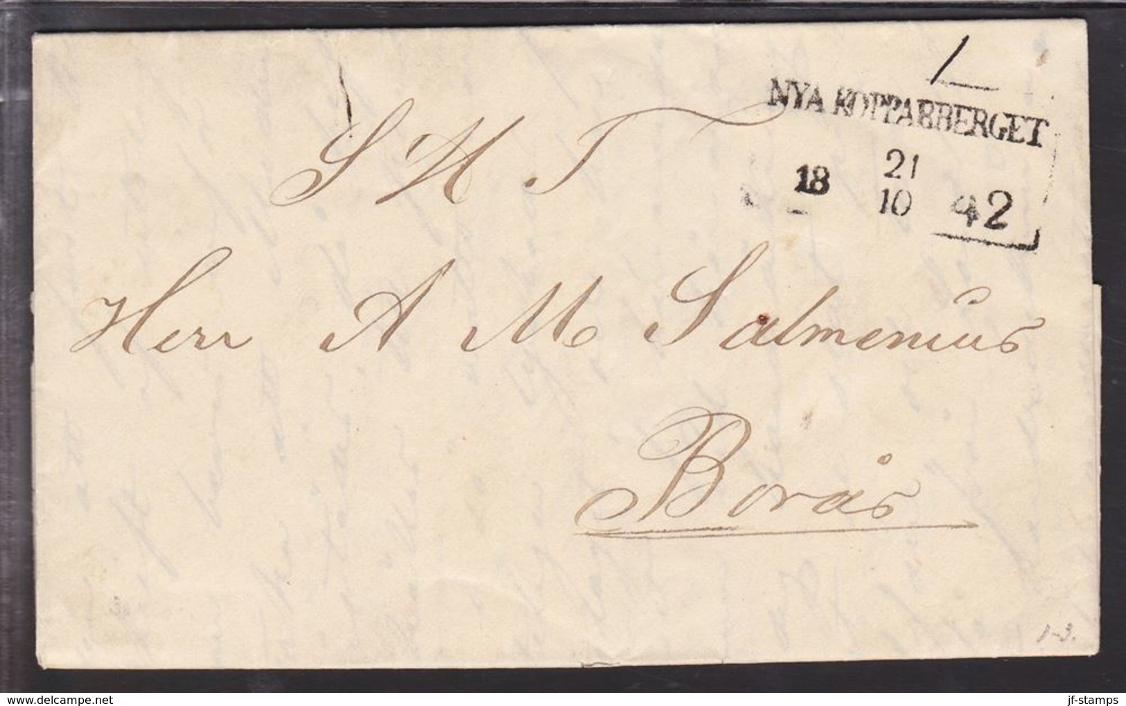 1842. SVERIGE. NYA KOPPARBERGET 21 10 1842. To Borås. Full Contents. () - JF109711 - ... - 1855 Prephilately