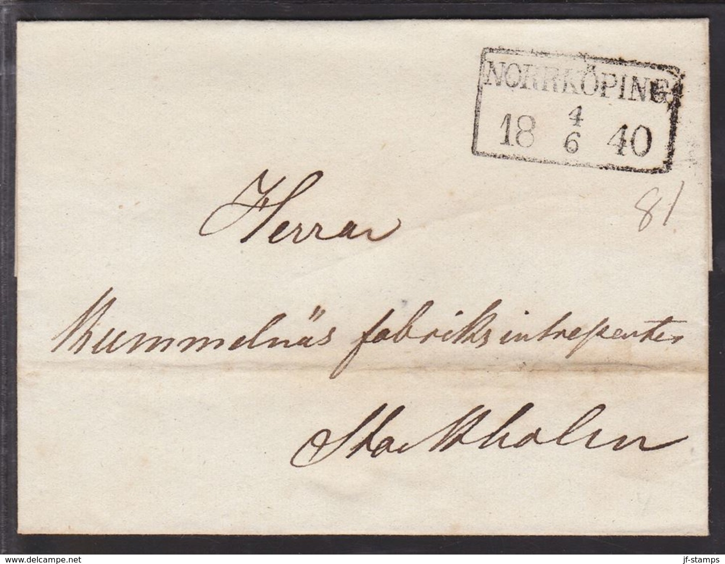 1840. SVERIGE. NORRKÖPING 4 6 1850. To Stockholm. () - JF109722 - ... - 1855 Prephilately