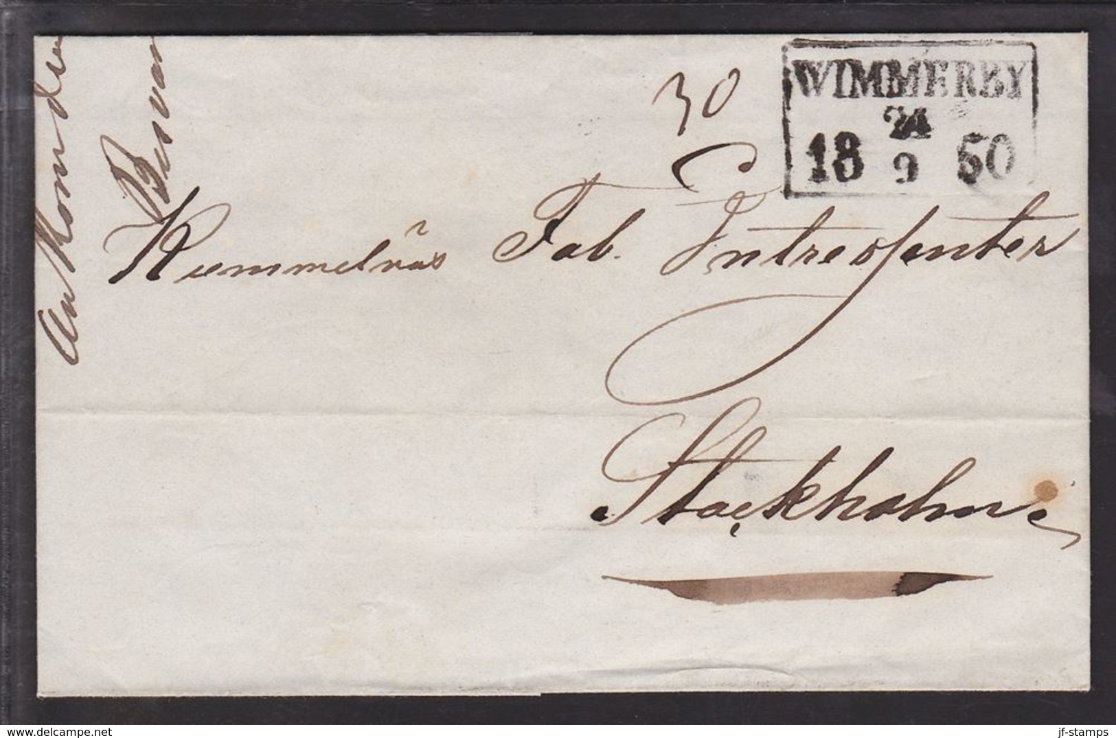 1850. SVERIGE. _WIMMERBY 24 9 1850.__ To Stockholm. () - JF109727 - ... - 1855 Prephilately