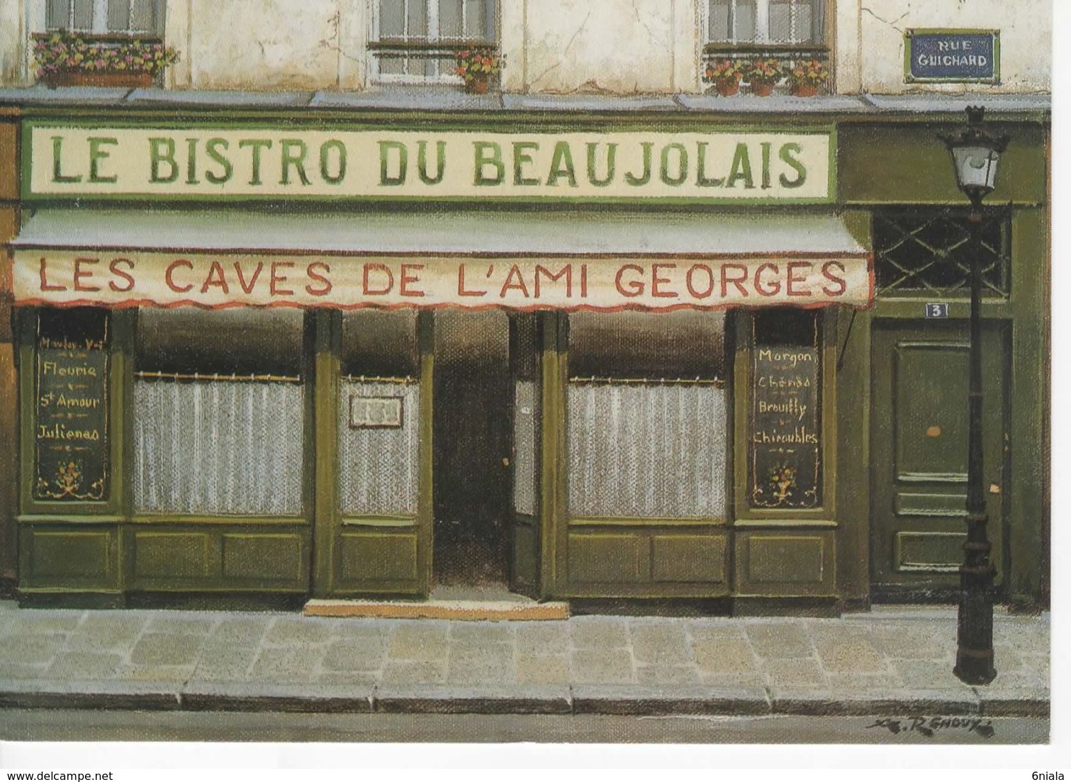 1574   VITRINE LE BISTRO DU BEAUJOLAIS  Les Caves De L'ami GEORGES     Illustrateur ANDRÉ RENOUX    RF 75 - Tiendas