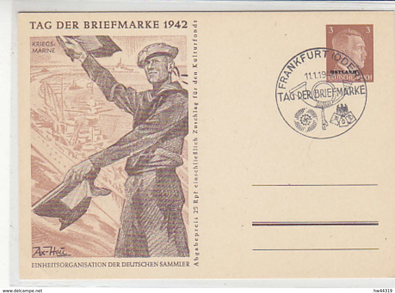 OSTLAND P 3 /03 Blanko Stempel FRANKFURT / ODER Tag Der Briefmarke 1942 - Bezetting 1938-45