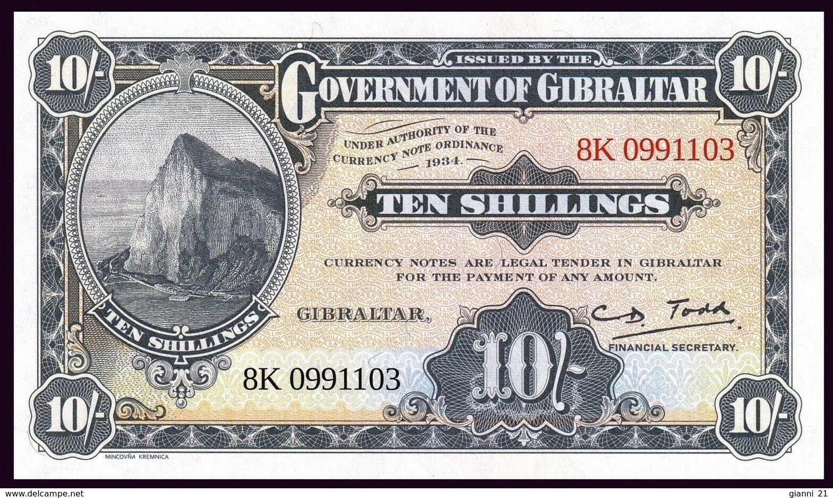 GIBRALTAR ~ 10/- Shillings ~ 50 Pence {Ordinance 1934 ~ 2018} UNC P.New - Gibraltar