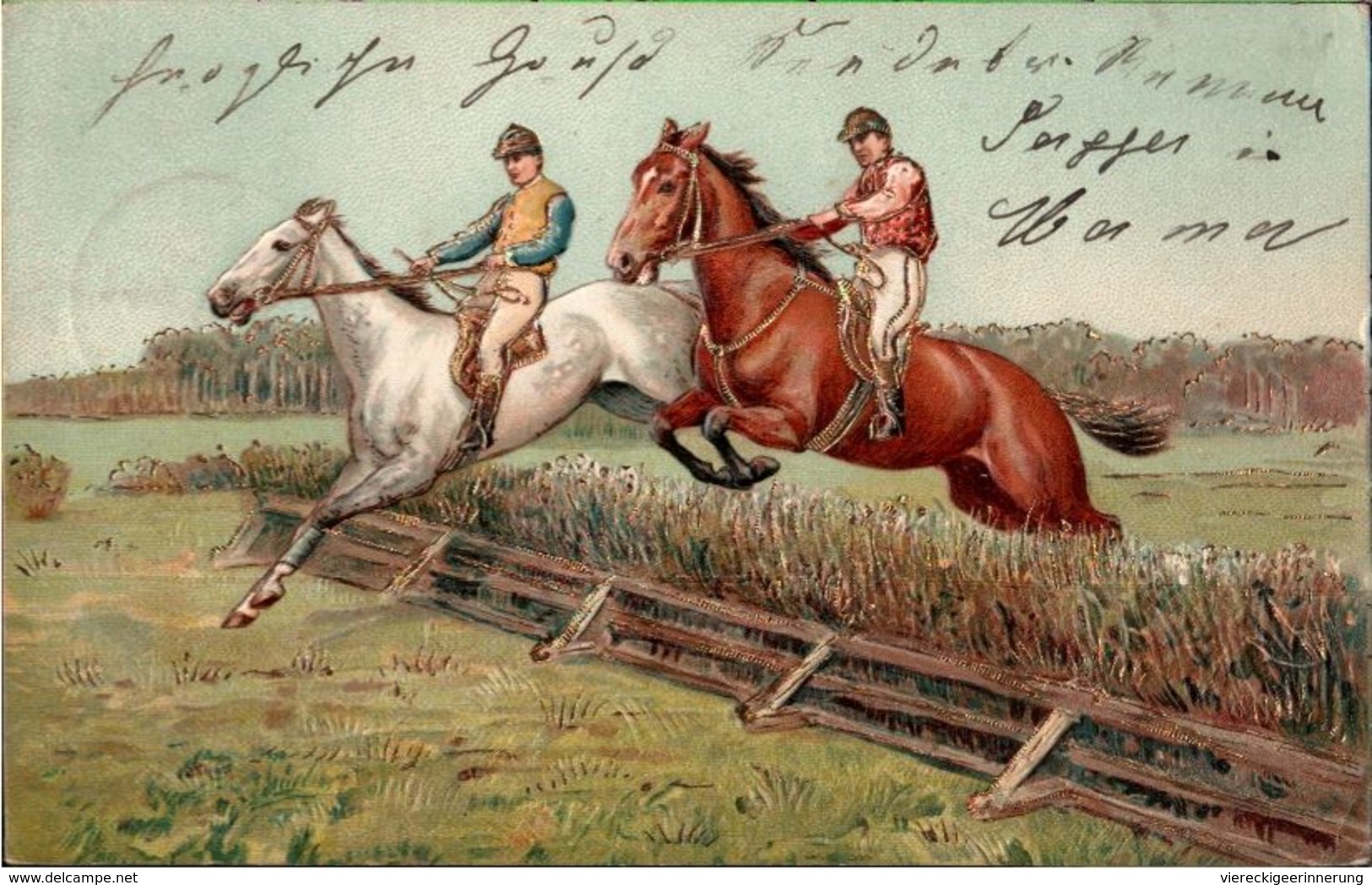 ! Ansichtskarte Pferde, Horses, Reitsport, Golddruck, 1905 - Hippisme