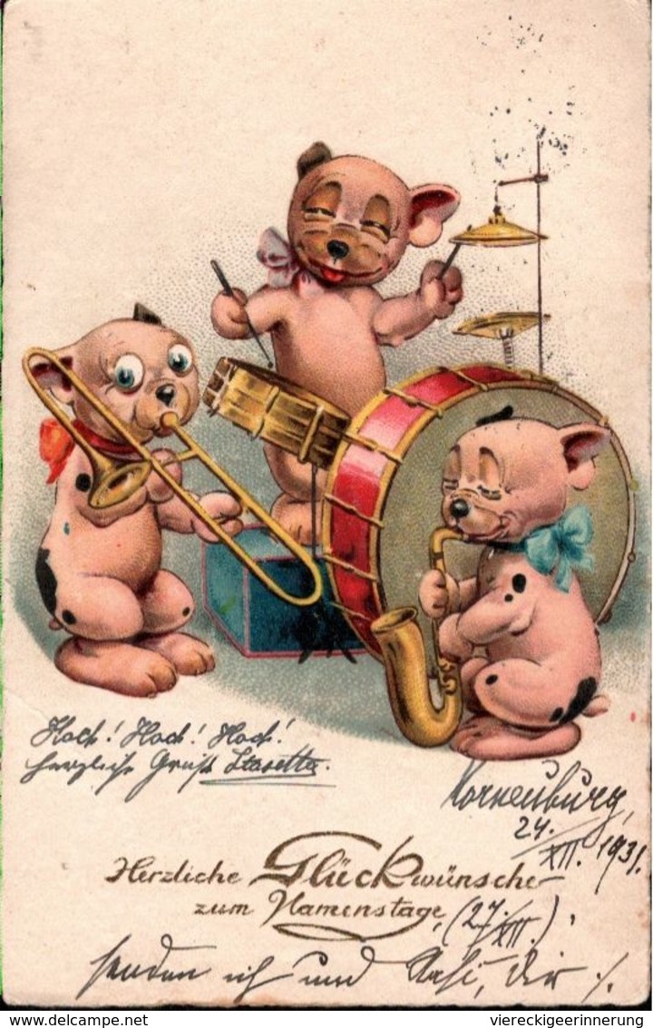 ! Ansichtskarte Hunde, Dogs, Bonzo, Musik, Saxophon, Jazz, 1931, Korneuburg, Wien - Dogs