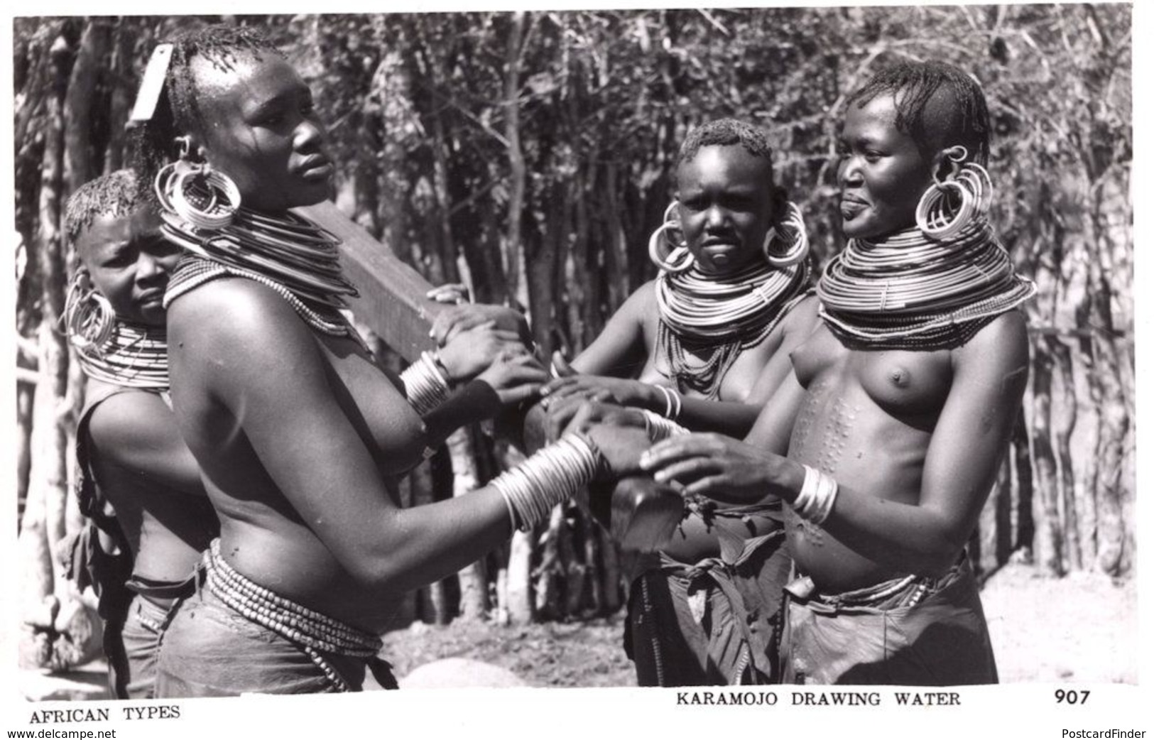 Karamojo Uganda Women Drawing Water Old Real Photo Postcard - Uganda