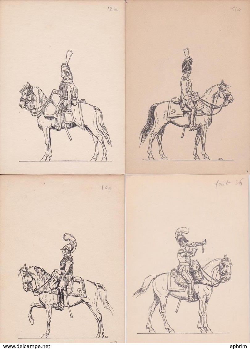 Illustrateur Cavalerie Empire Napoléon Cavalier Clairon Cuirassier Dragons Lot 30 Cartes Anciennes Dessin Croquis - Documents