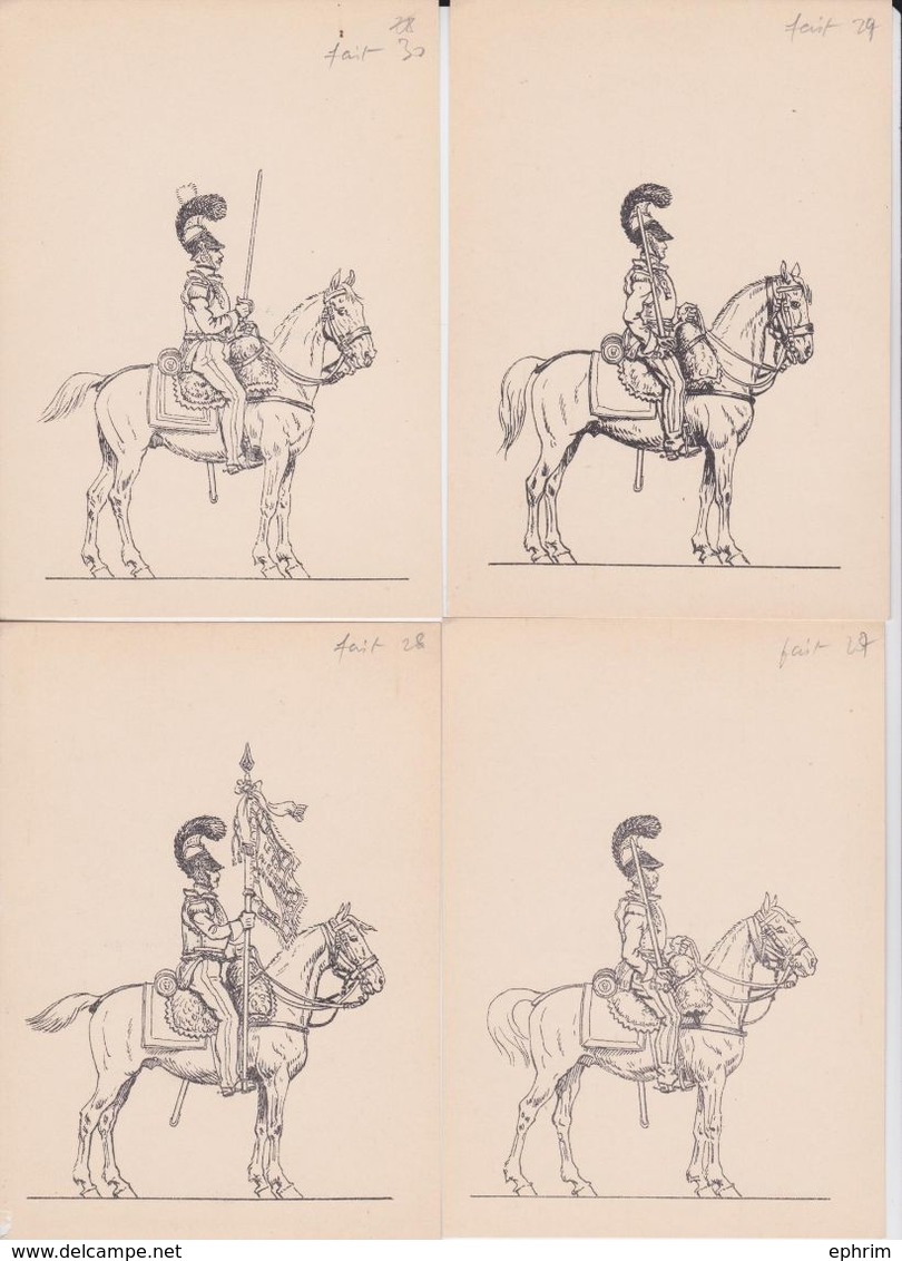 Illustrateur Cavalerie Empire Napoléon Cavalier Clairon Cuirassier Dragons Lot 30 Cartes Anciennes Dessin Croquis
