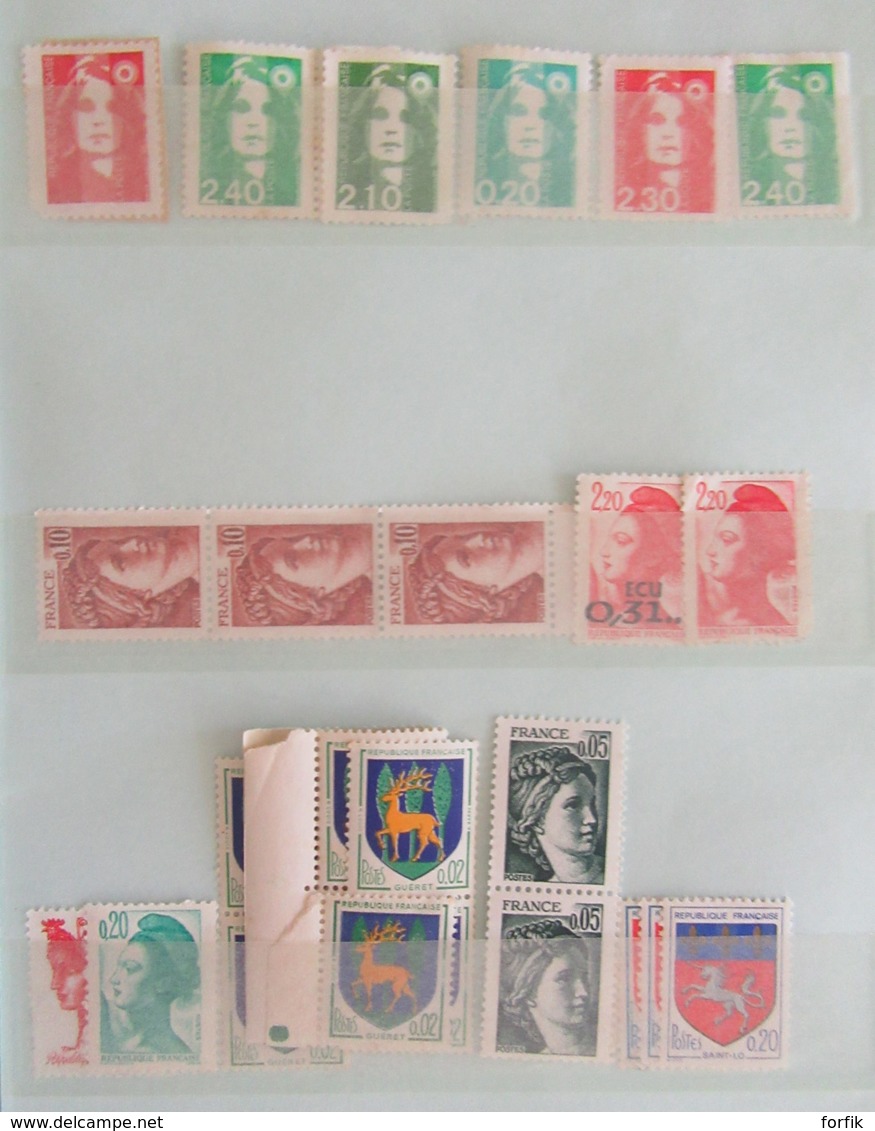 France - Stock de timbres modernes neufs pour affranchissement dont blocs et 1 carnet - Faciale 407,03F soit 62,05 €